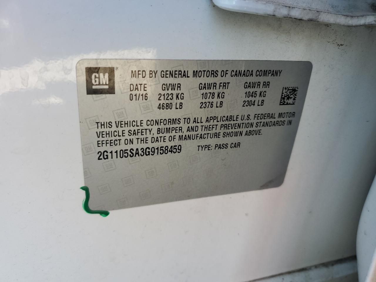 2016 Chevrolet Impala Lt VIN: 2G1105SA3G9158459 Lot: 63986125