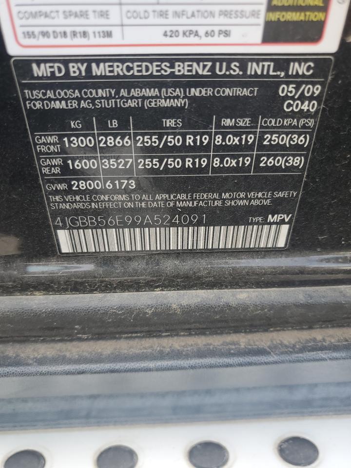 2009 Mercedes-Benz Ml 350 VIN: 4JGBB56E99A524091 Lot: 65185495