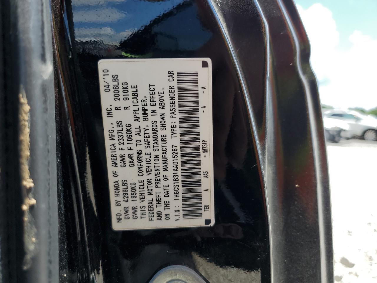 2010 Honda Accord Lx VIN: 1HGCS1B31AA015267 Lot: 64714525