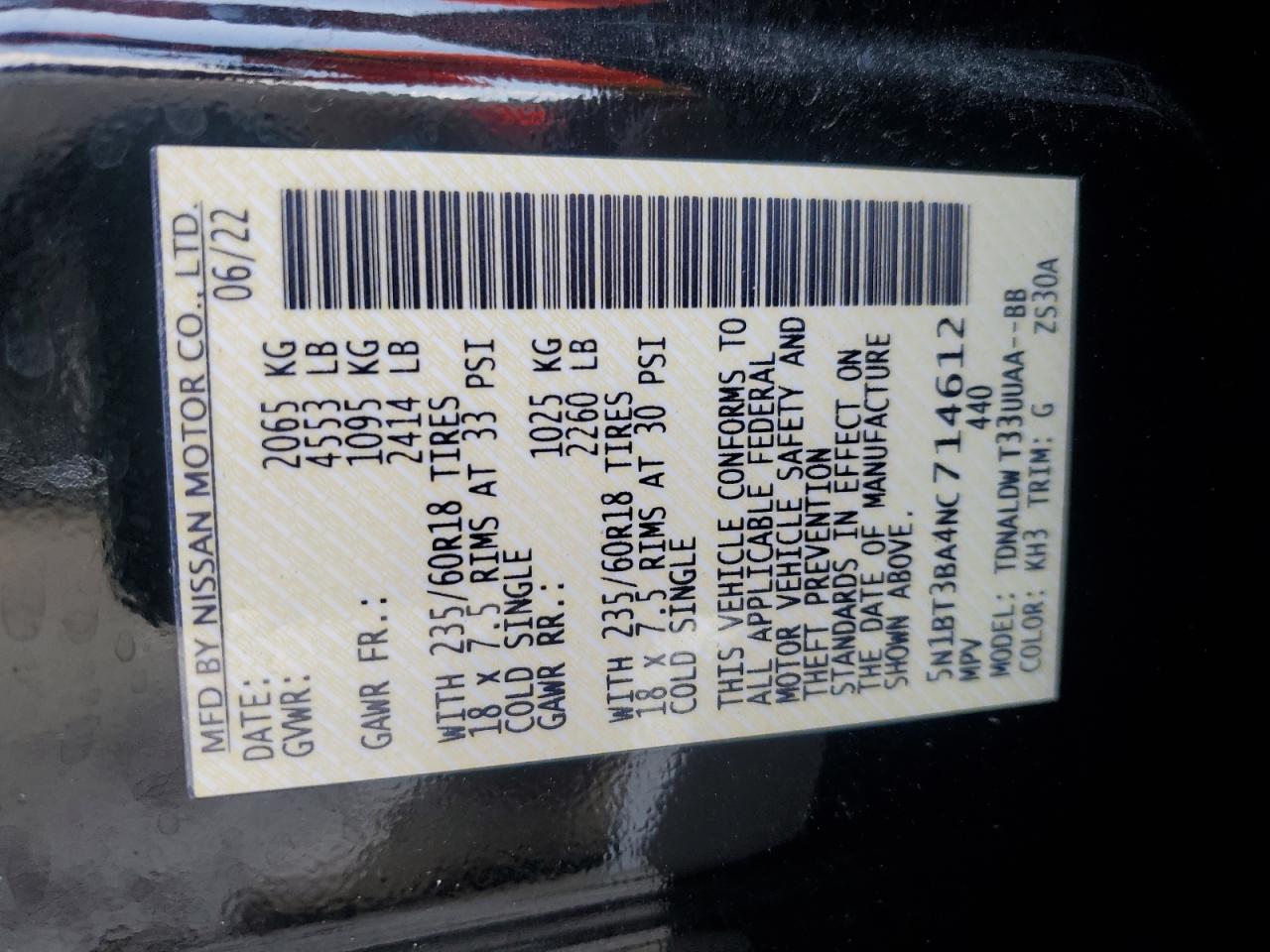 2022 Nissan Rogue Sv VIN: 5N1BT3BA4NC714612 Lot: 63370025