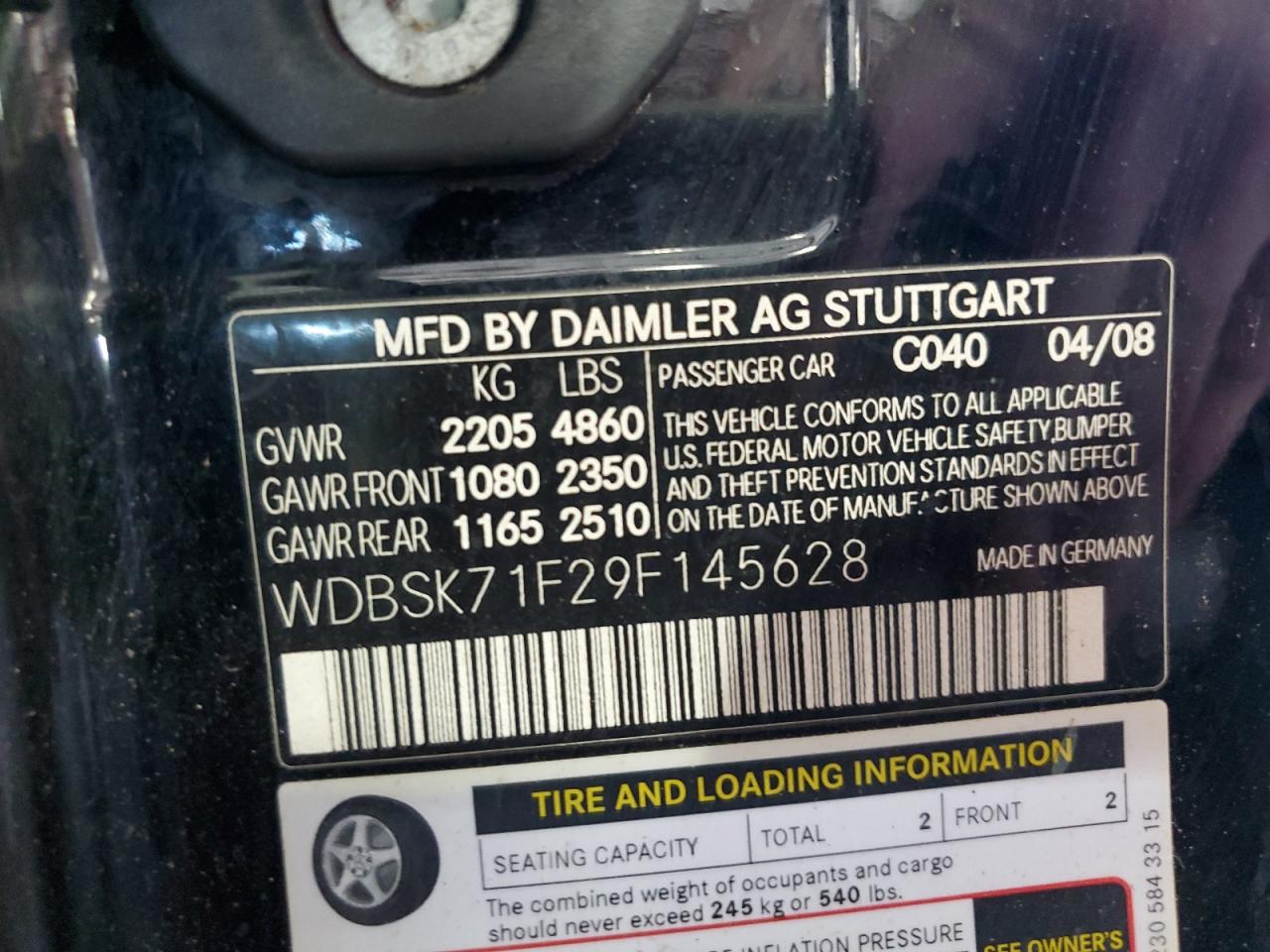 2009 Mercedes-Benz Sl 550 VIN: WDBSK71F29F145628 Lot: 64362675