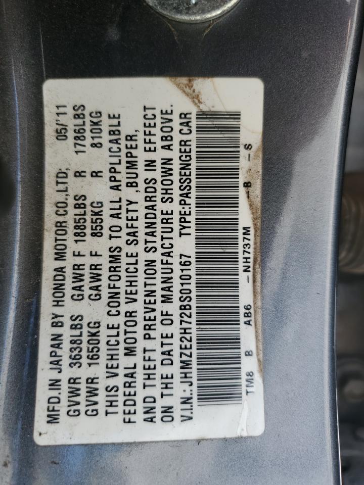 2011 Honda Insight Ex VIN: JHMZE2H72BS010167 Lot: 66837405