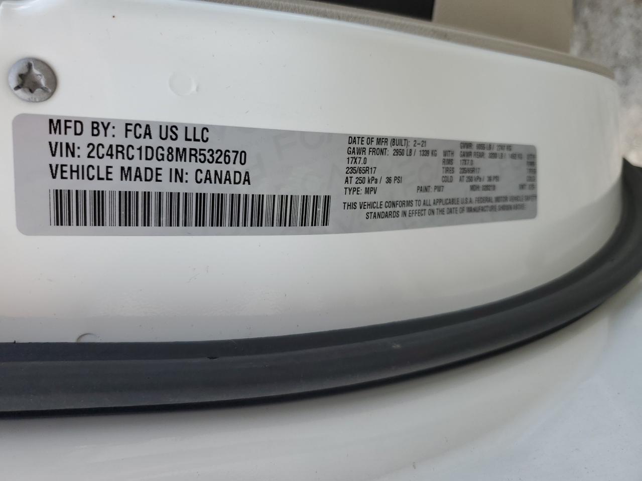 2021 Chrysler Voyager Lxi VIN: 2C4RC1DG8MR532670 Lot: 64261005