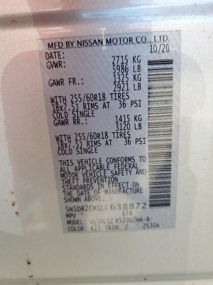 2020 Nissan Pathfinder Sl VIN: 5N1DR2CM1LC638872 Lot: 63572655