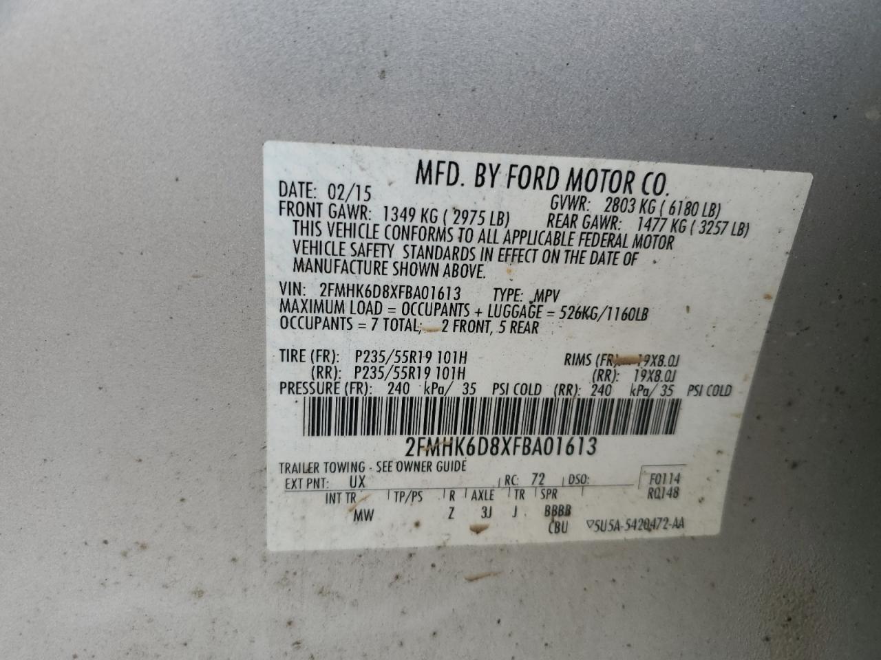 2015 Ford Flex Limited VIN: 2FMHK6D8XFBA01613 Lot: 63663795