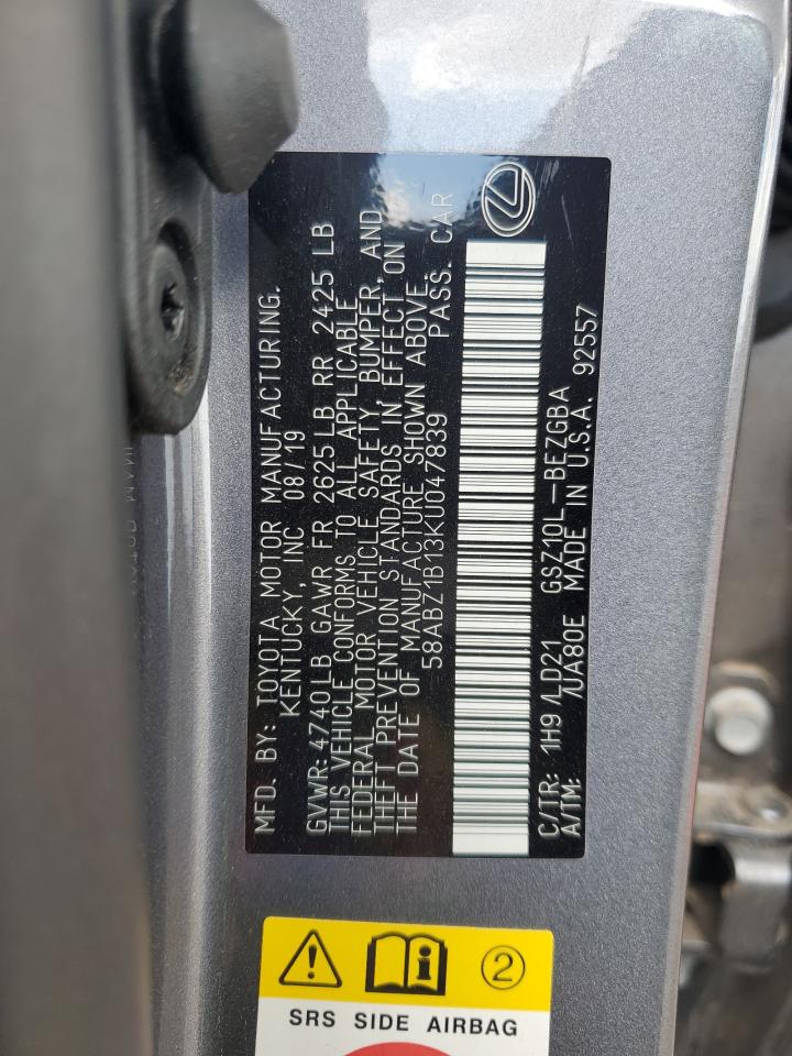 2019 Lexus Es 350 VIN: 58ABZ1B13KU047839 Lot: 65820265