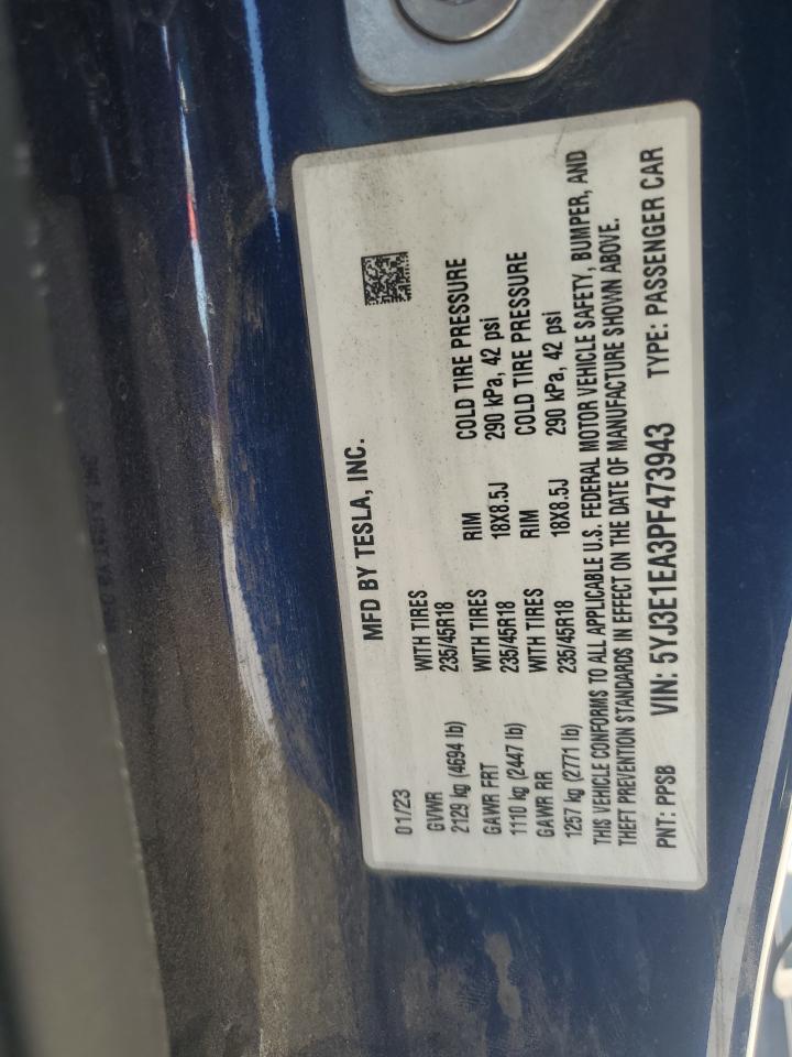 2023 Tesla Model 3 VIN: 5YJ3E1EA3PF473943 Lot: 64502515