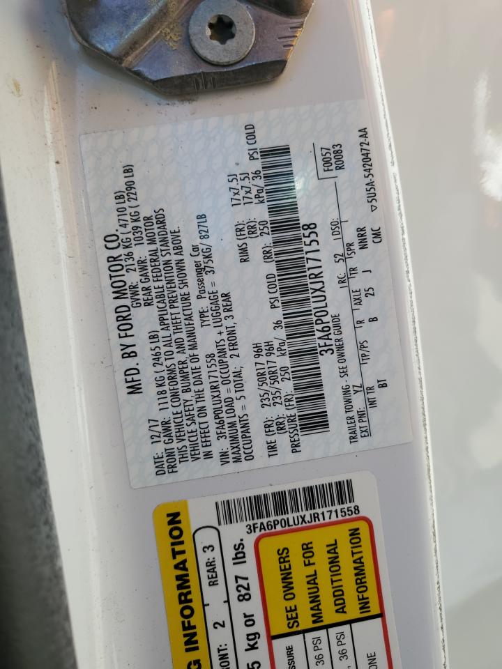 2018 Ford Fusion Se Hybrid VIN: 3FA6P0LUXJR171558 Lot: 66071805