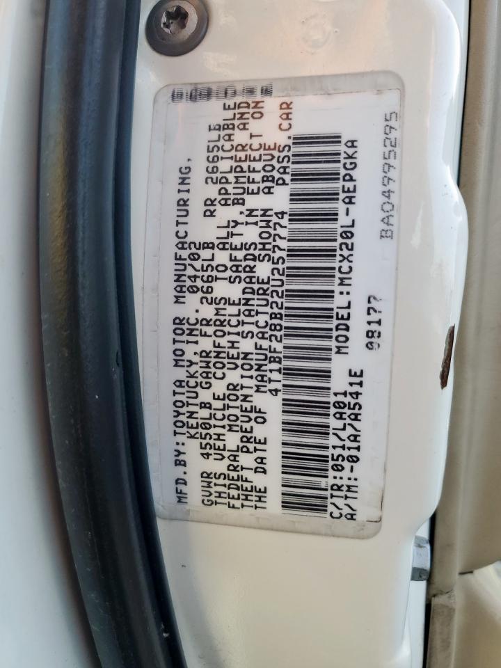 2002 Toyota Avalon Xl VIN: 4T1BF28B22U257774 Lot: 64694395