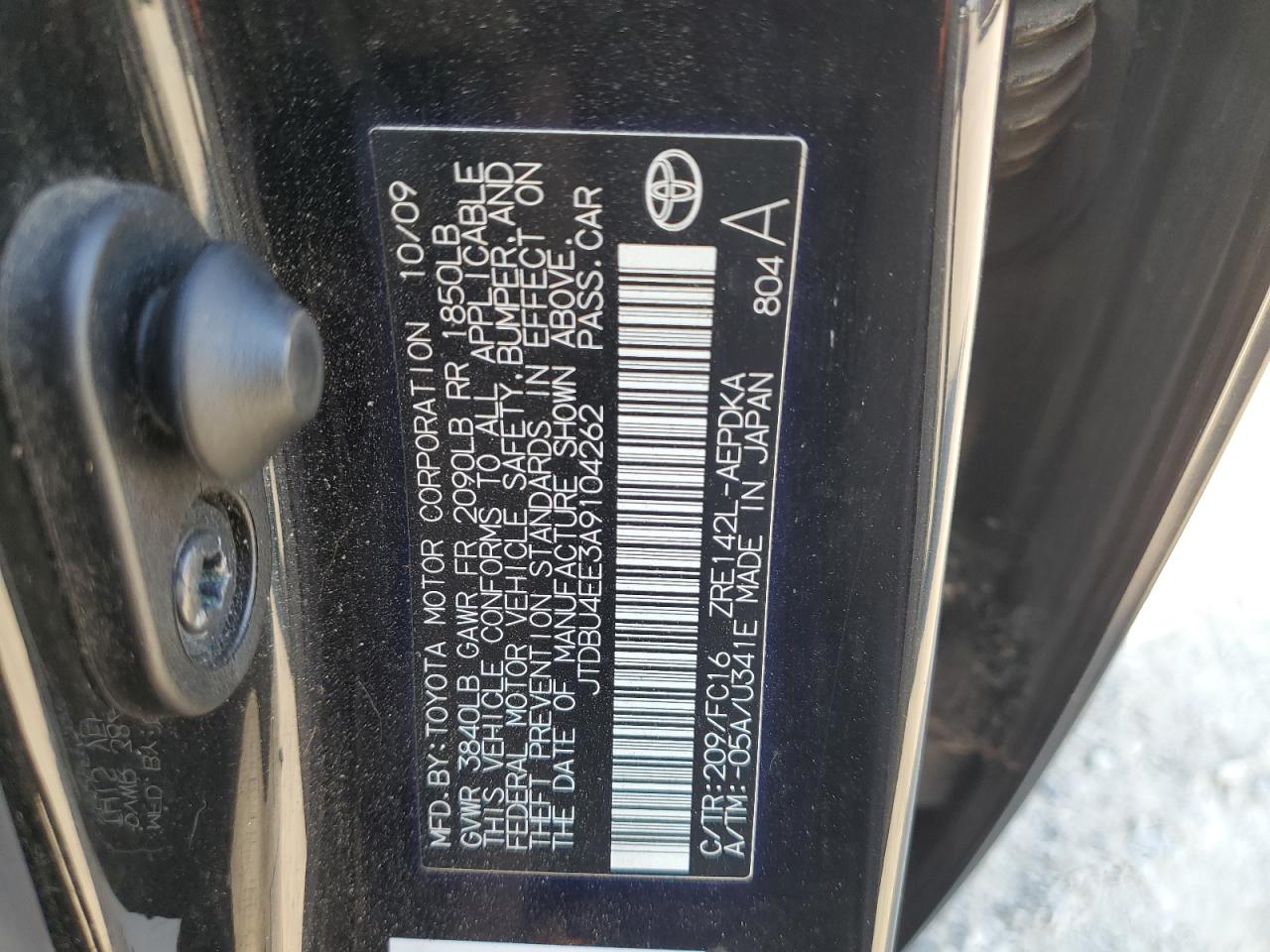 2010 Toyota Corolla Base VIN: JTDBU4EE3A9104262 Lot: 65203175