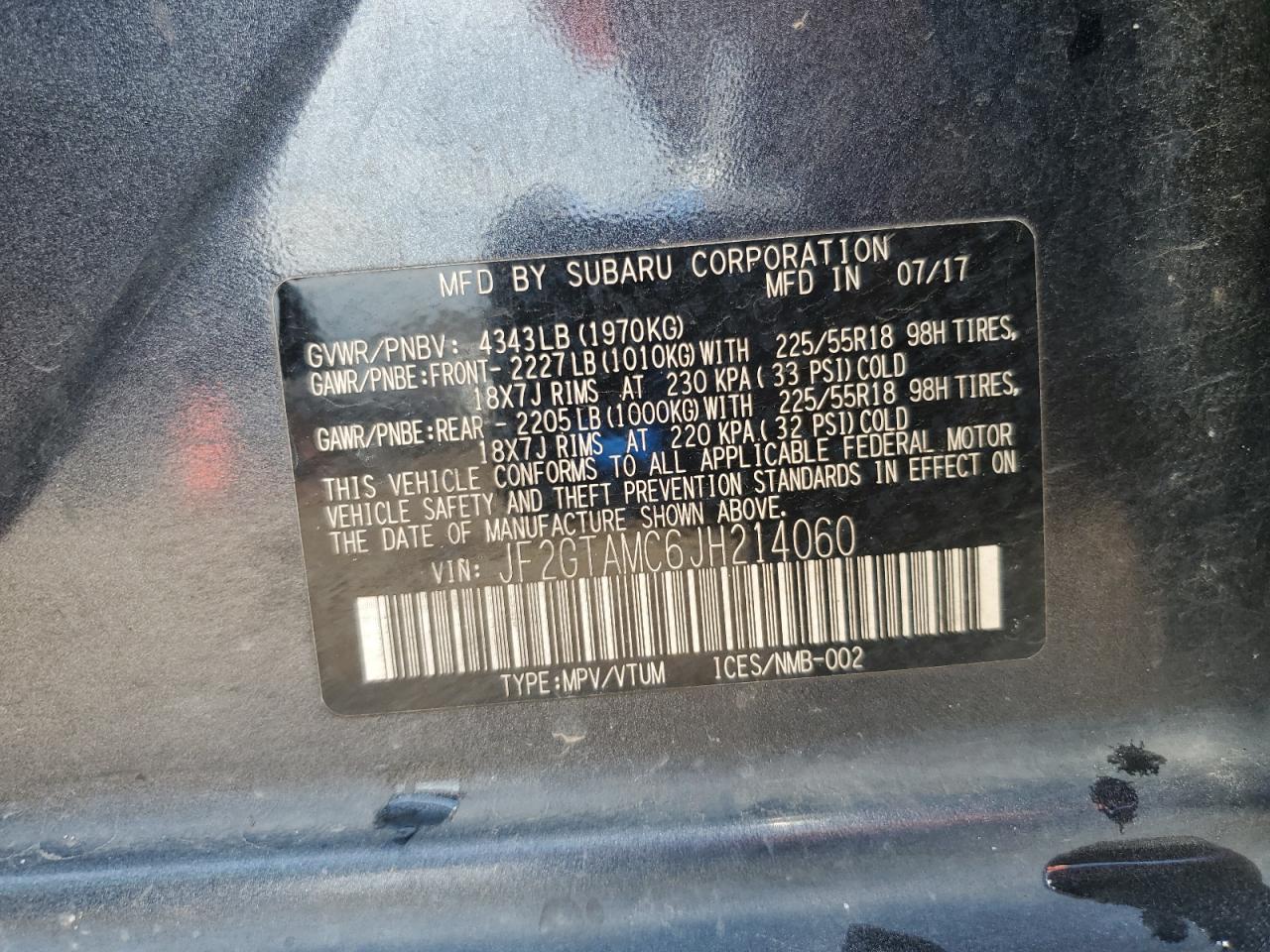 2018 Subaru Crosstrek Limited VIN: JF2GTAMC6JH214060 Lot: 63419345