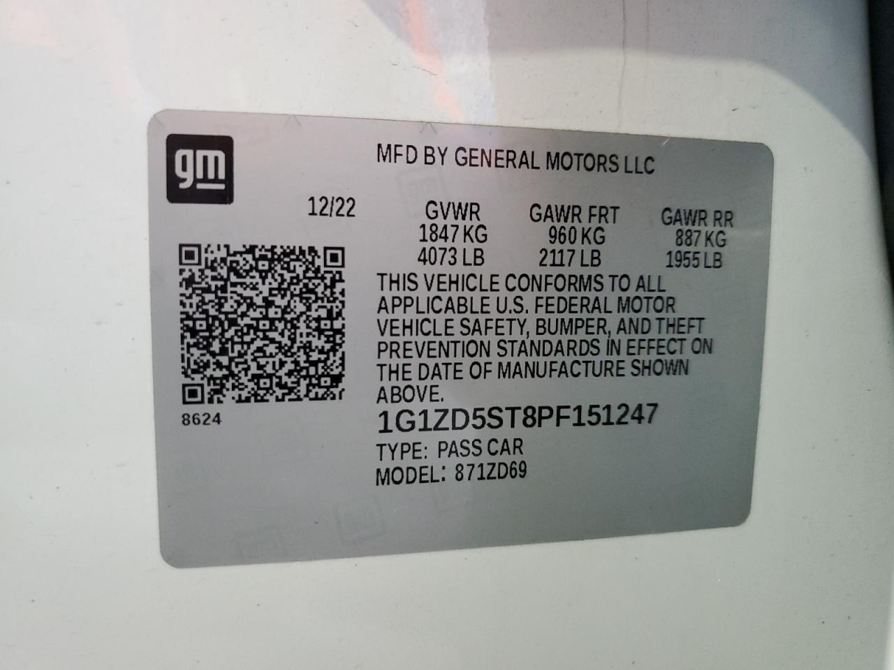 2023 Chevrolet Malibu Lt VIN: 1G1ZD5ST8PF151247 Lot: 64227835