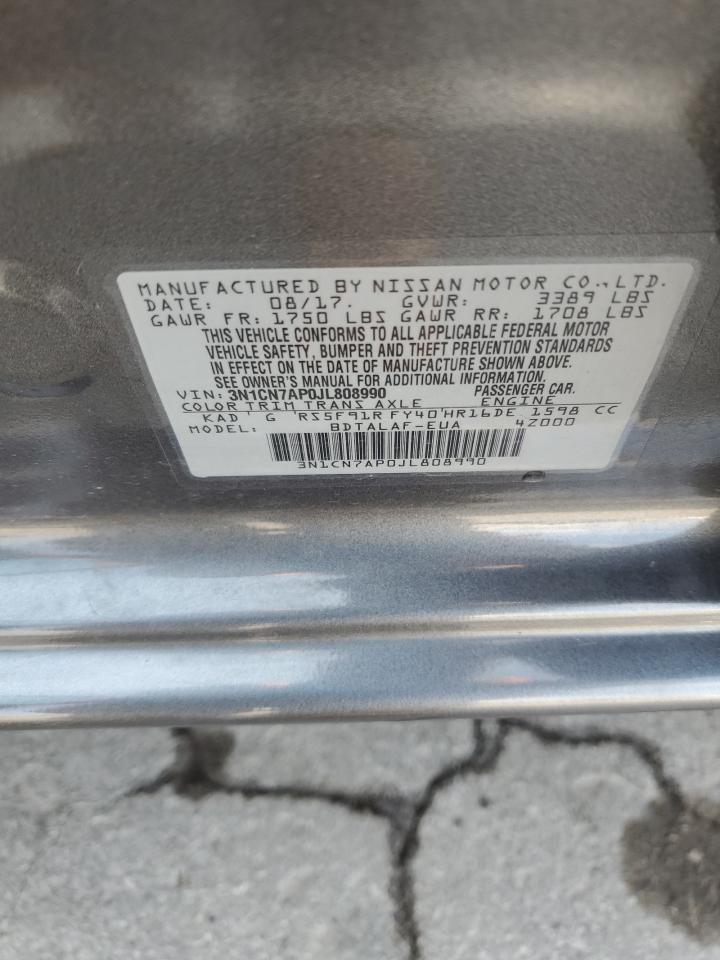 2018 Nissan Versa S VIN: 3N1CN7AP0JL808990 Lot: 66960605