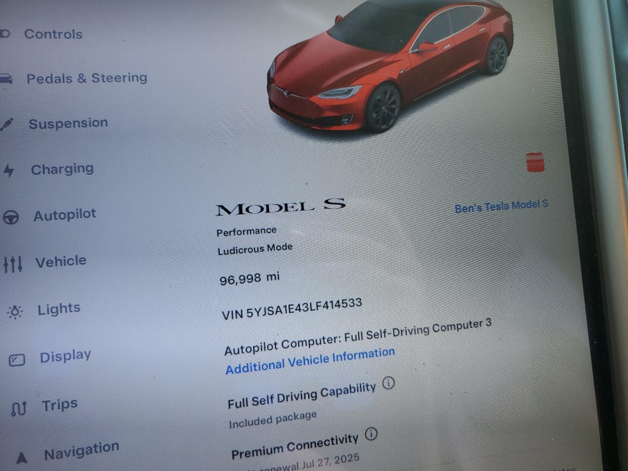 2020 Tesla Model S VIN: 5YJSA1E43LF414533 Lot: 63084595