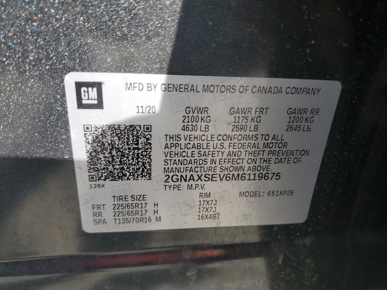 2021 Chevrolet Equinox Ls VIN: 2GNAXSEV6M6119675 Lot: 64651815