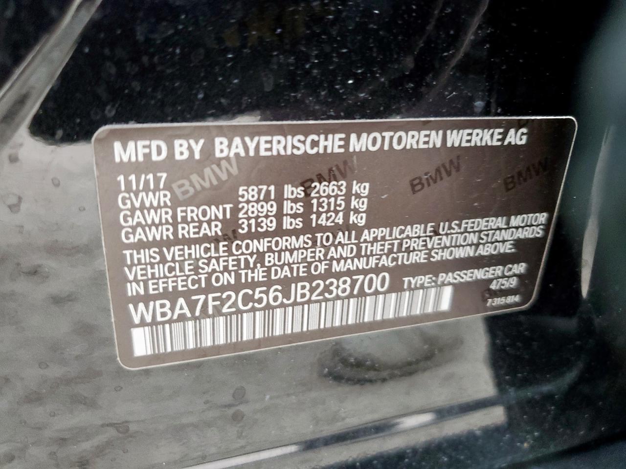 2018 BMW 750 Xi VIN: WBA7F2C56JB238700 Lot: 65549865