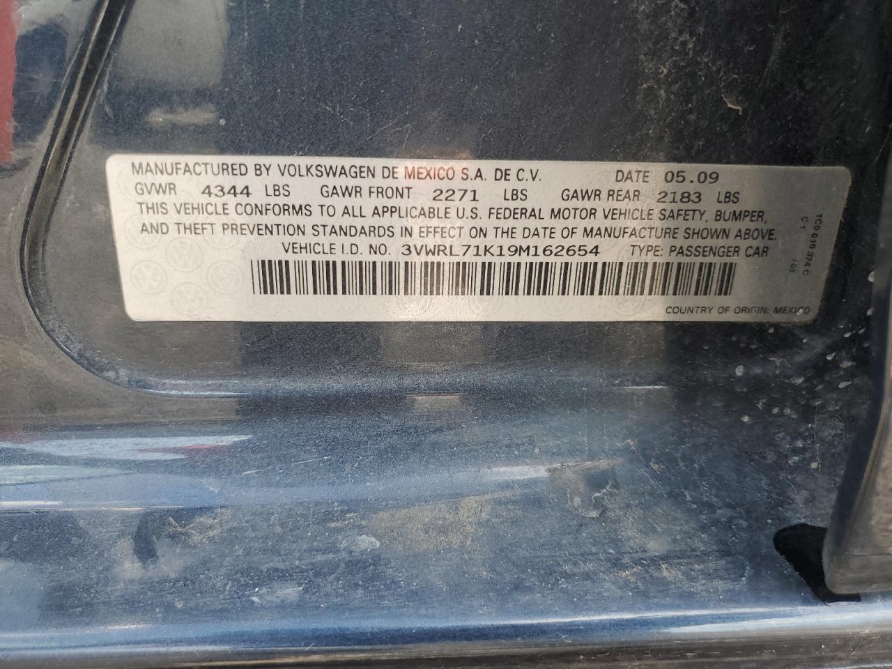 2009 Volkswagen Jetta Tdi VIN: 3VWRL71K19M162654 Lot: 63797045