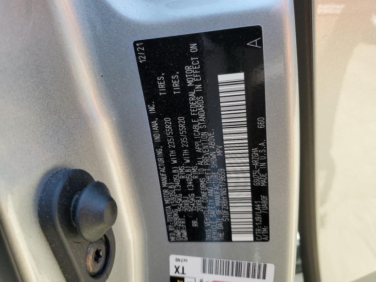 2022 Toyota Highlander Platinum VIN: 5TDFZRBH1NS179659 Lot: 63636095