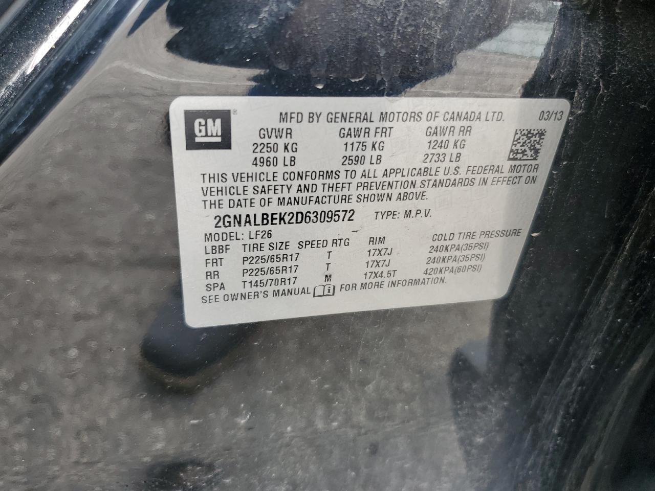 2013 Chevrolet Equinox Ls VIN: 2GNALBEK2D6309572 Lot: 62880515