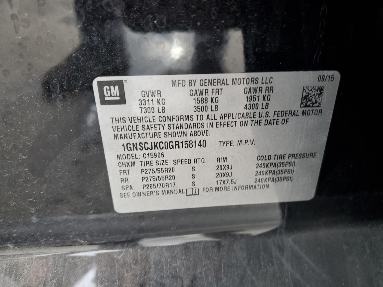 1gnscjkc0gr158140 1GNSCJKC0GR158140 2016 Chevrolet Suburban C1500 Ltz