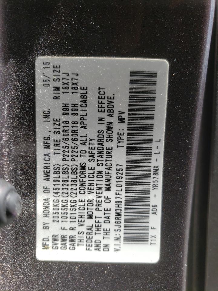 2015 Honda Cr-V Touring VIN: 5J6RM3H97FL019257 Lot: 64743025