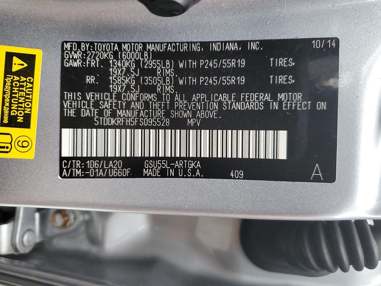 2015 Toyota Highlander Limited VIN: 5TDDKRFH5FS095528 Lot: 64692135