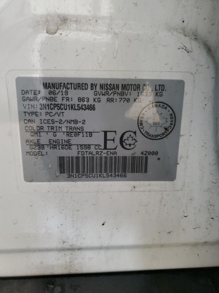 2019 Nissan Kicks S VIN: 3N1CP5CU1KL543466 Lot: 65321095