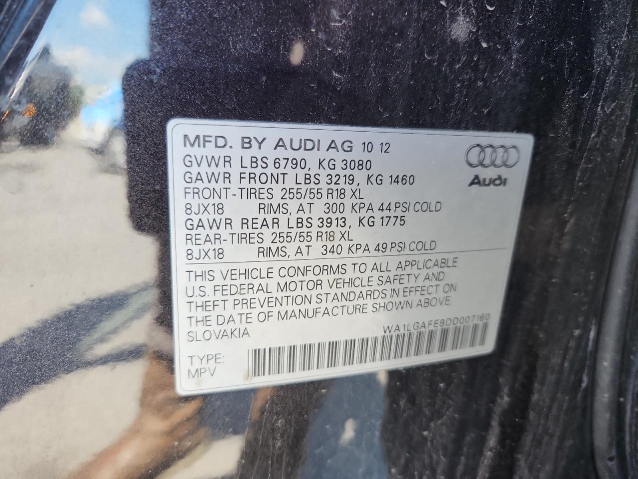 2013 Audi Q7 Premium Plus VIN: WA1LGAFE8DD007160 Lot: 63375975