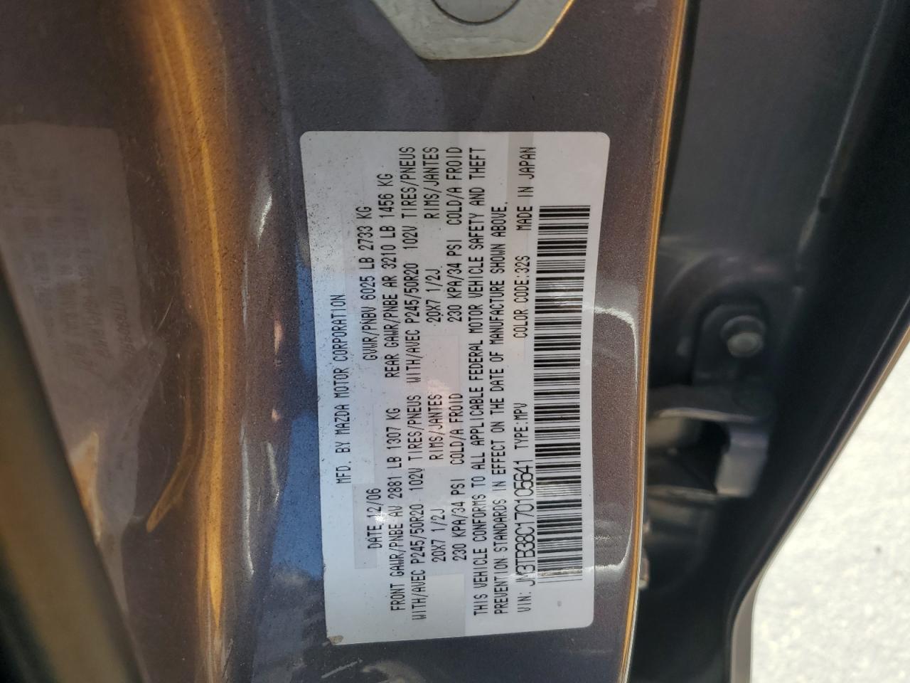 2007 Mazda Cx-9 VIN: JM3TB38C170105641 Lot: 64283375