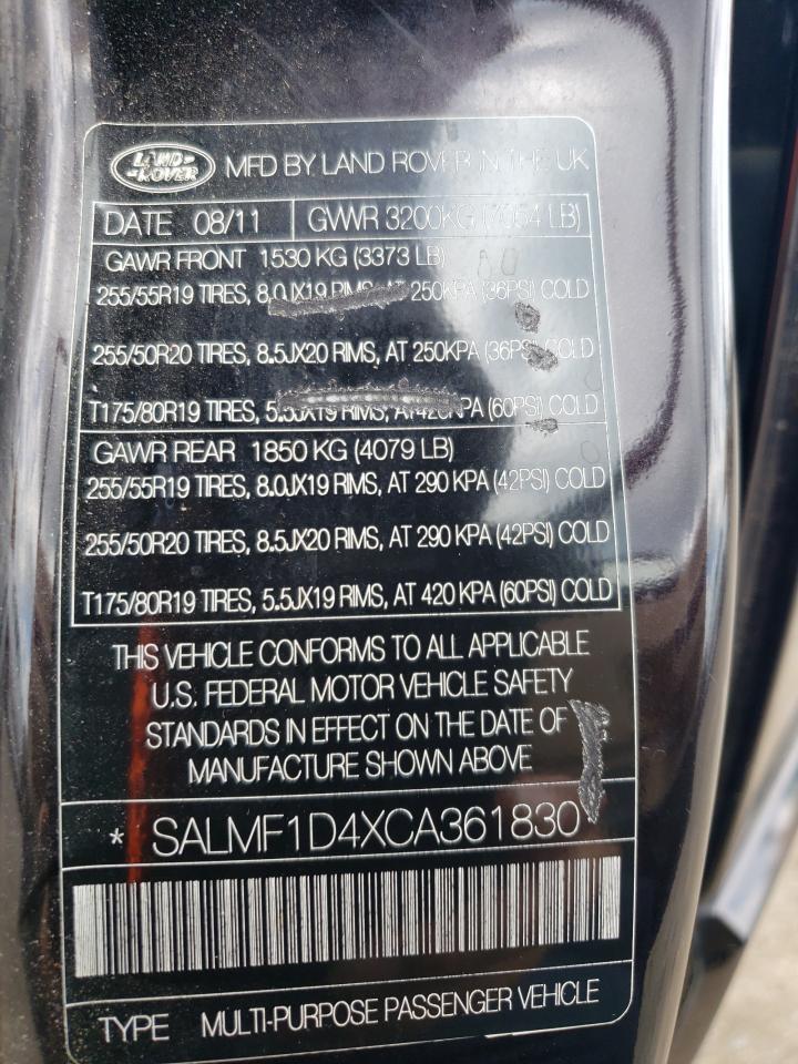 2012 Land Rover Range Rover Hse Luxury VIN: SALMF1D4XCA361830 Lot: 64939255