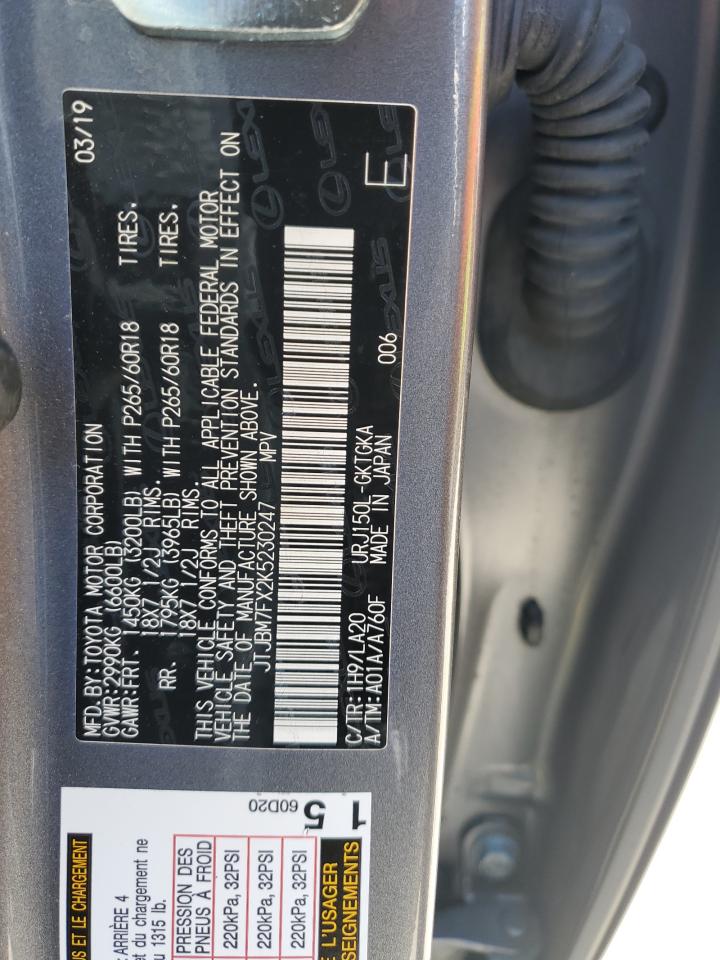 2019 Lexus Gx 460 VIN: JTJBM7FX2K5230247 Lot: 65152235