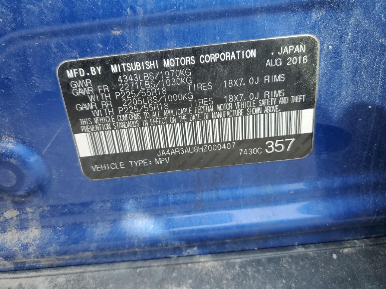 2017 Mitsubishi Outlander Sport Es VIN: JA4AR3AU8HZ000407 Lot: 63787225