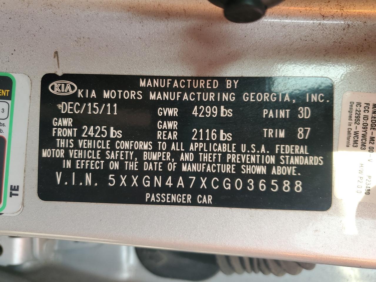 2012 Kia Optima Ex VIN: 5XXGN4A7XCG036588 Lot: 66632675