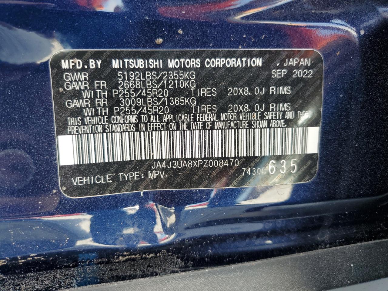 2023 Mitsubishi Outlander Se VIN: JA4J3UA8XPZ008470 Lot: 64327415