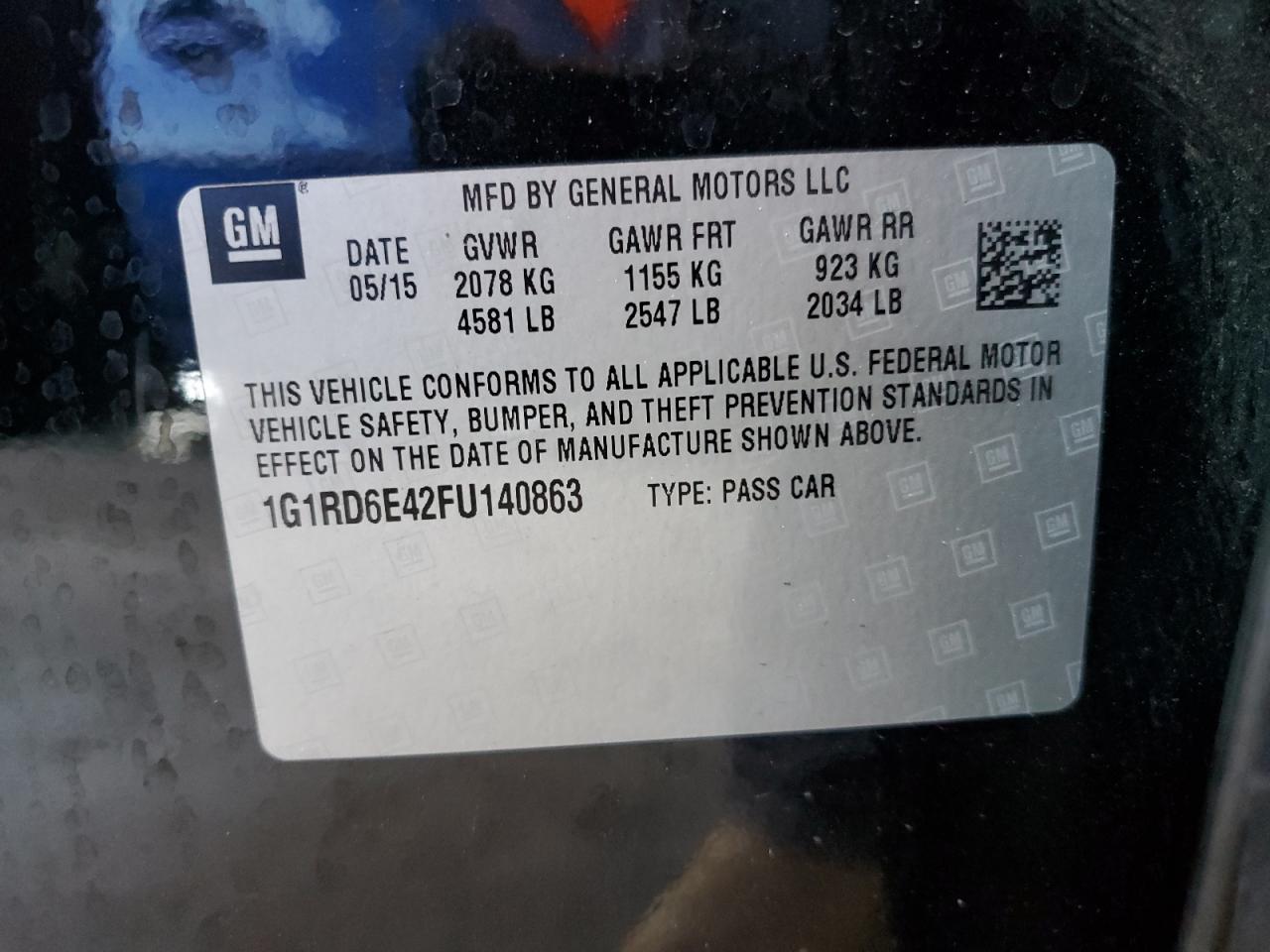 1g1rd6e42fu140863 1G1RD6E42FU140863 2015 Chevrolet Volt