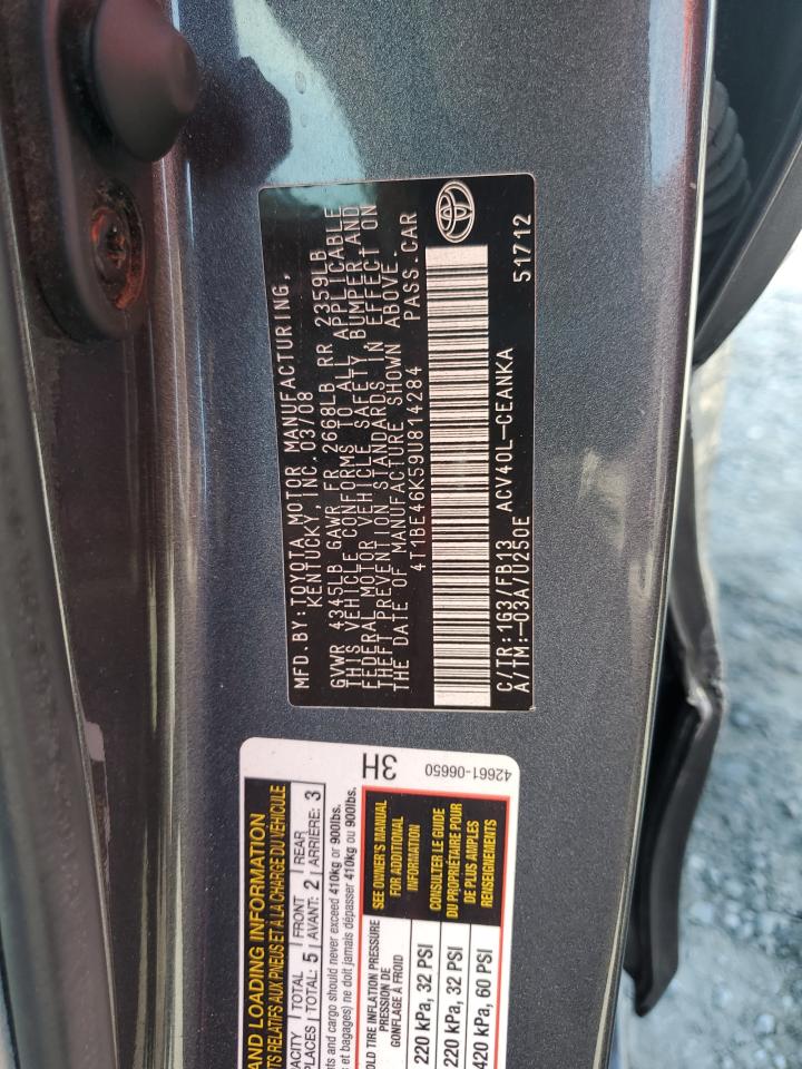 2009 Toyota Camry Base VIN: 4T1BE46K59U814284 Lot: 66948975