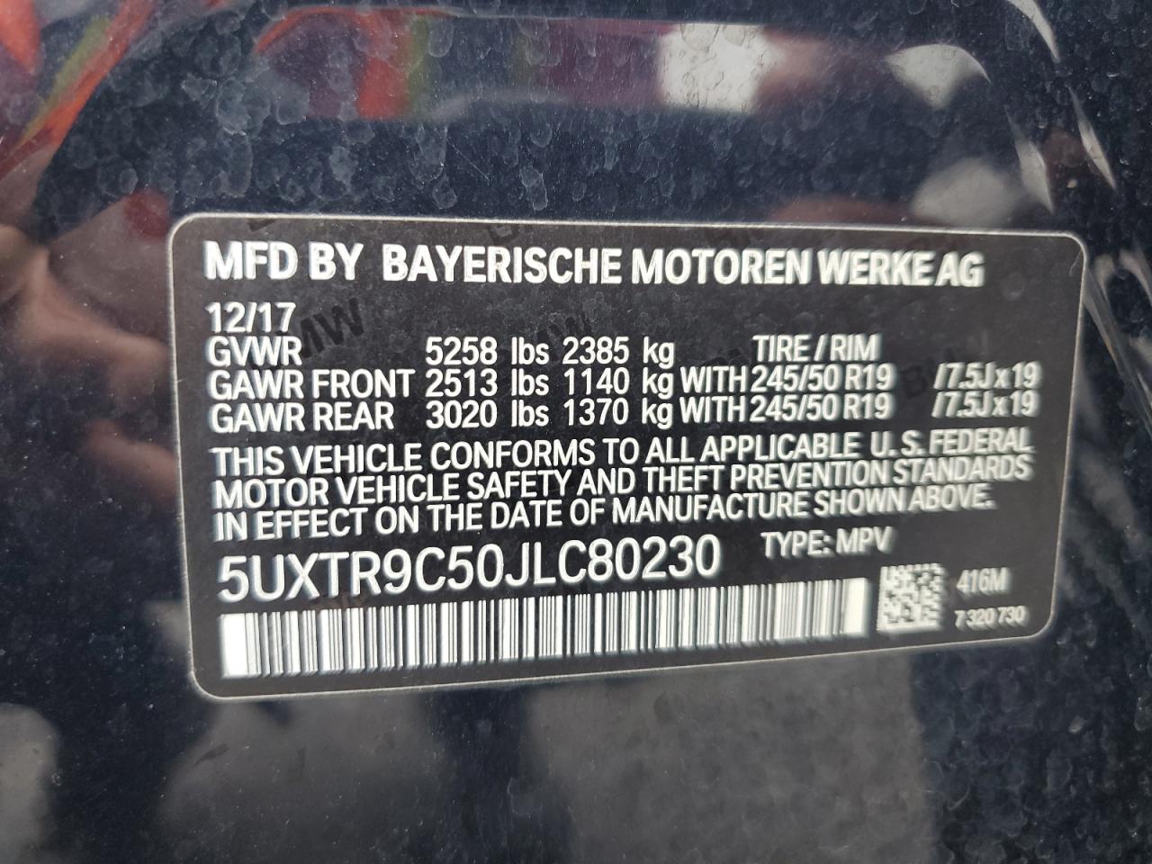 2018 BMW X3 xDrive30I VIN: 5UXTR9C50JLC80230 Lot: 65251745