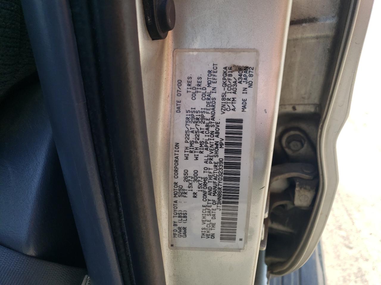 2000 Toyota 4Runner Sr5 VIN: JT3HN86R7Y0323390 Lot: 64904665