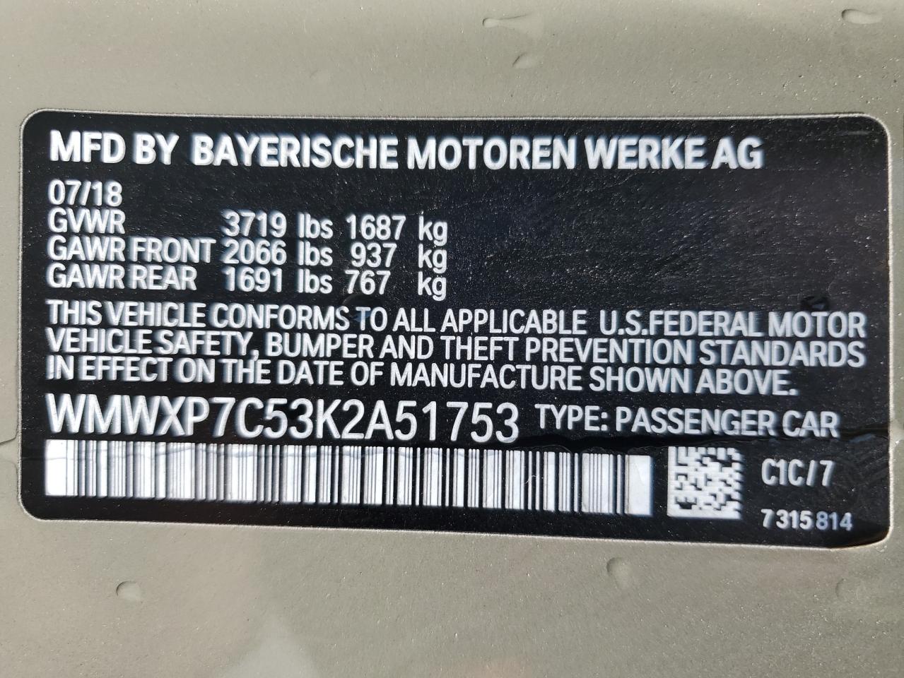 2019 Mini Cooper S VIN: WMWXP7C53K2A51753 Lot: 66675945