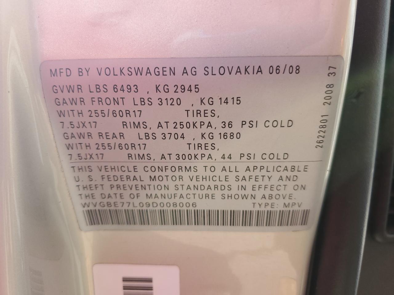 2009 Volkswagen Touareg 2 V6 VIN: WVGBE77L09D008006 Lot: 61537815