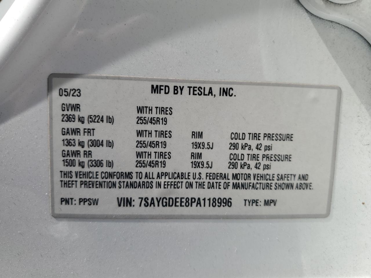 2023 Tesla Model Y VIN: 7SAYGDEE8PA118996 Lot: 64296955