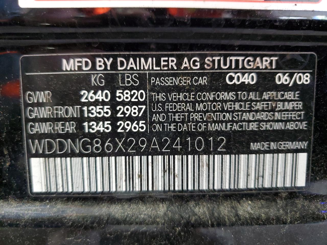 2009 Mercedes-Benz S 550 4Matic VIN: WDDNG86X29A241012 Lot: 64001425