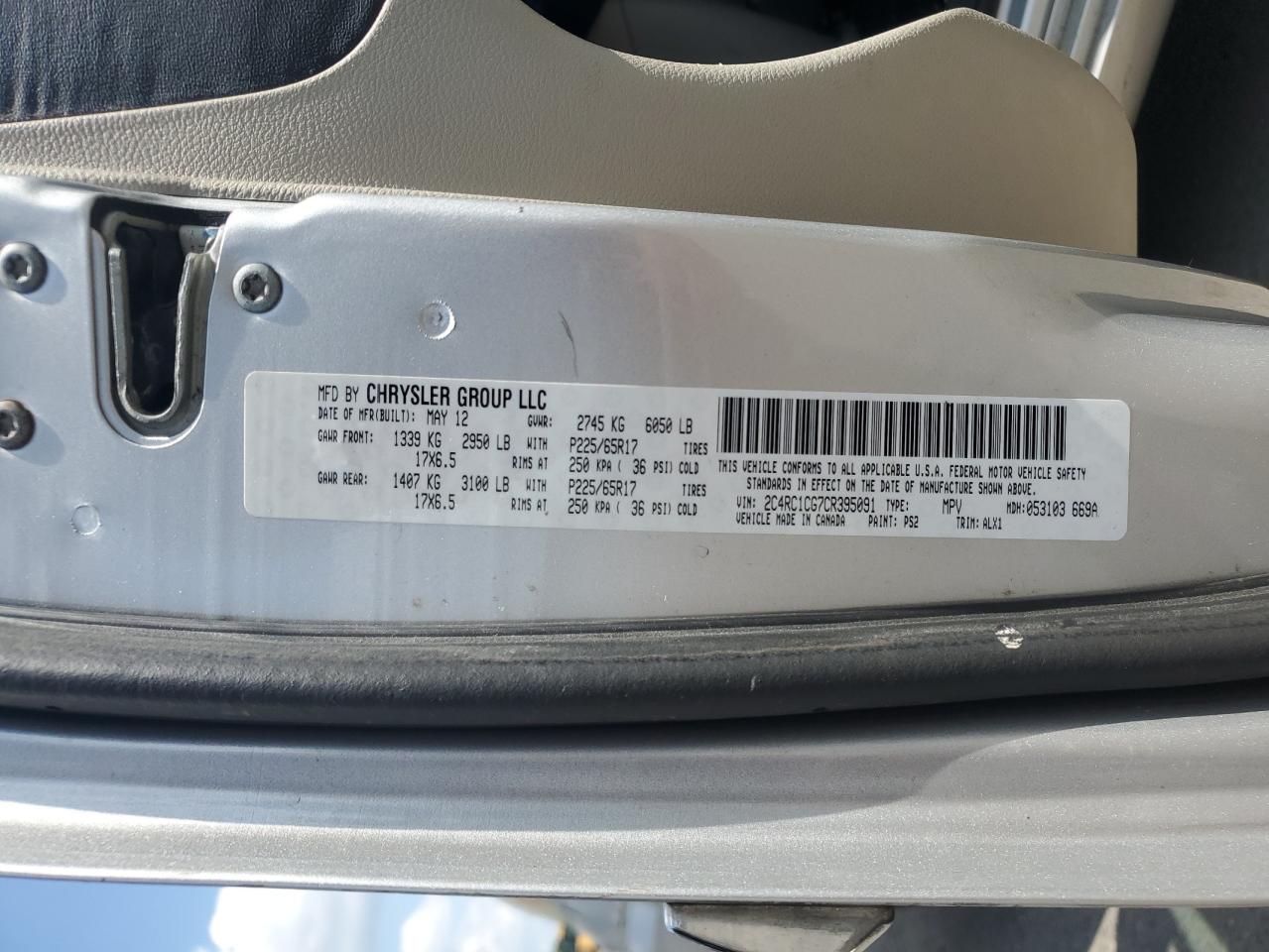 2012 Chrysler Town & Country Touring L VIN: 2C4RC1CG7CR395091 Lot: 64983245