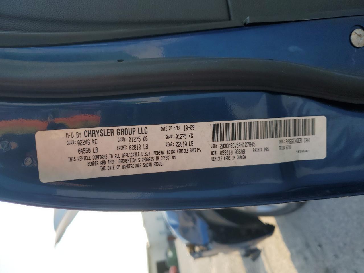 2010 Dodge Charger Sxt VIN: 2B3CA3CV5AH127845 Lot: 66966945