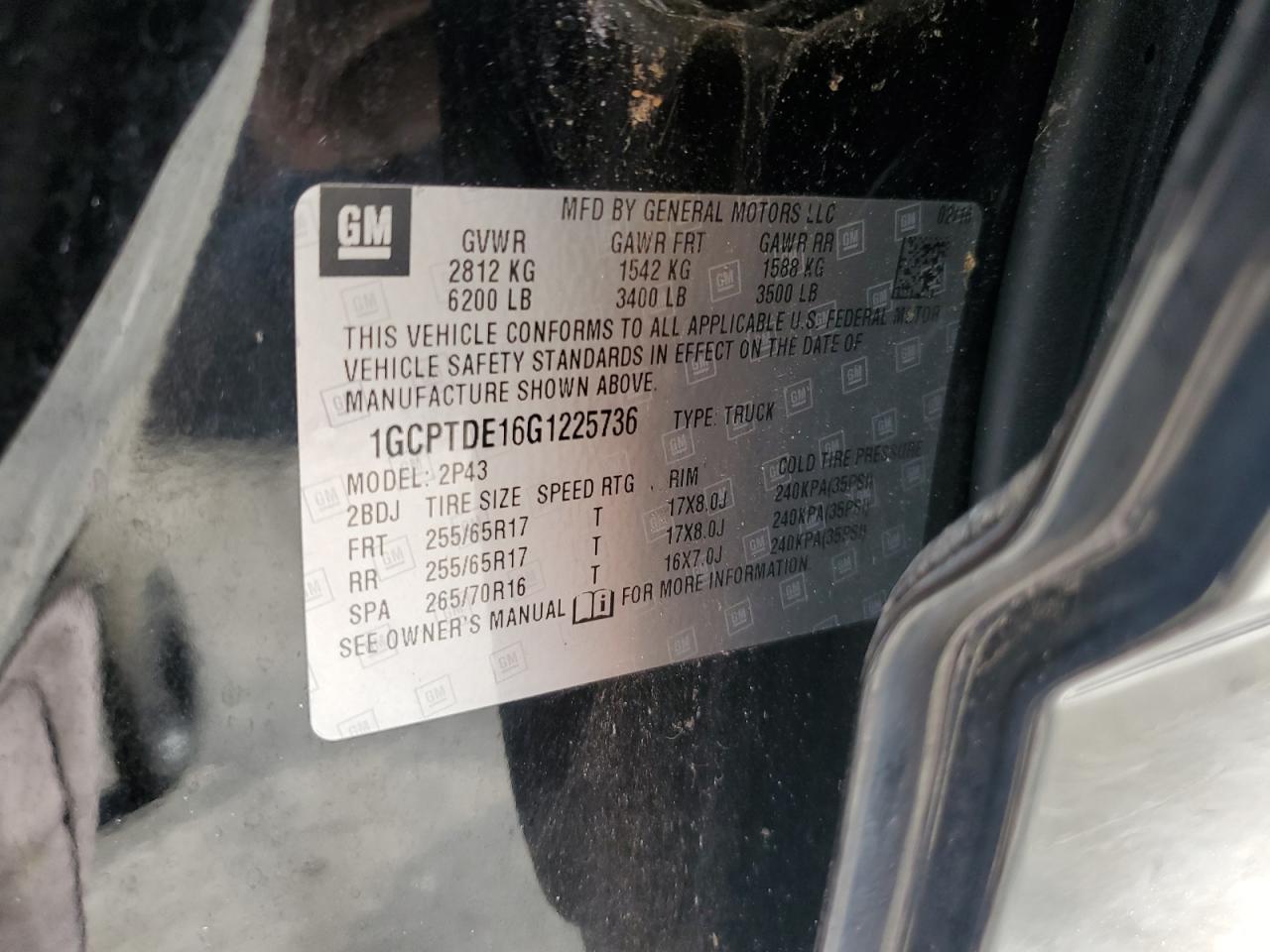 1GCPTDE16G1225736 CHEVROLET COLORADO 2016