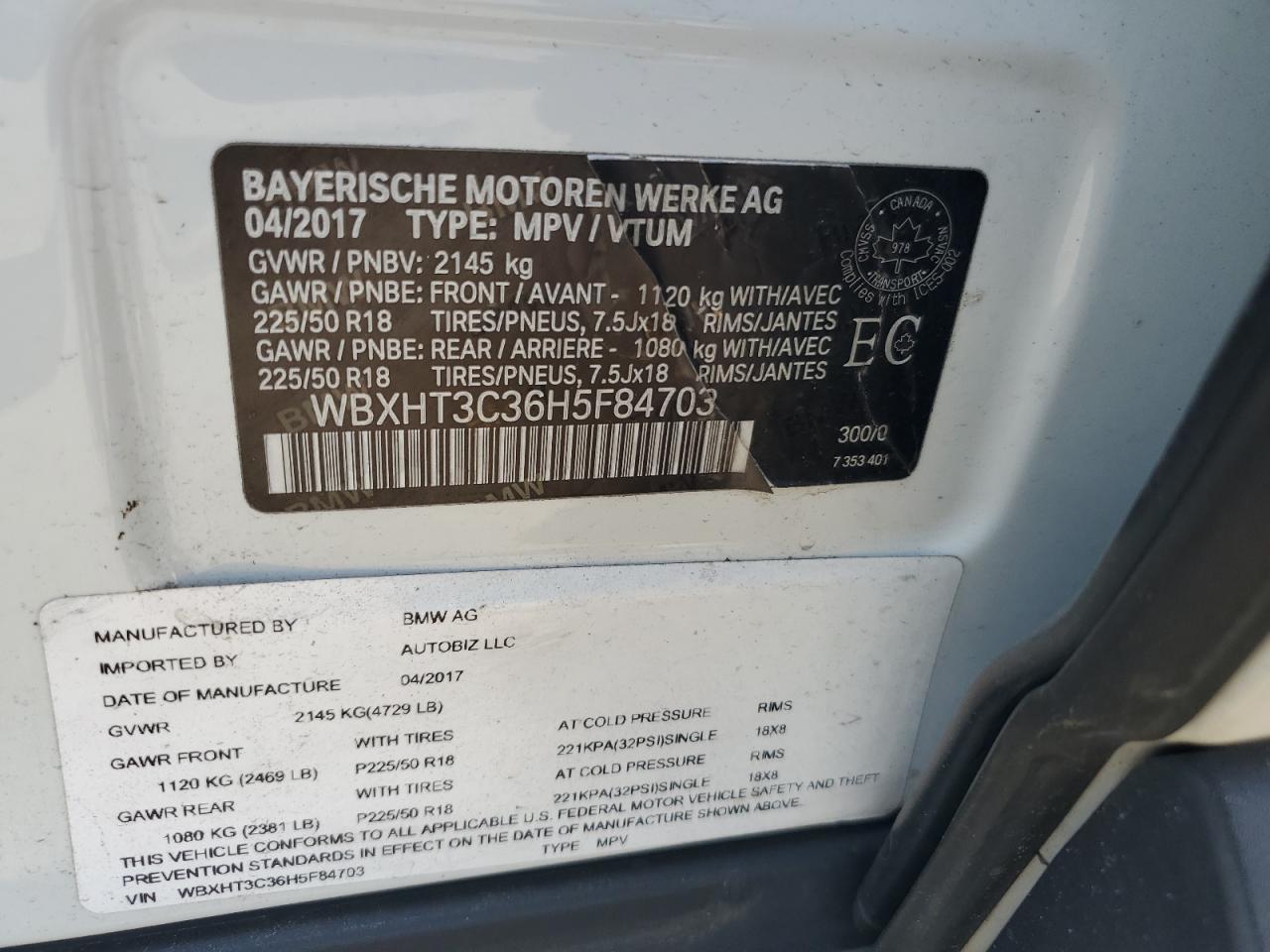 2017 BMW X1 xDrive28I VIN: WBXHT3C36H5F84703 Lot: 70303665