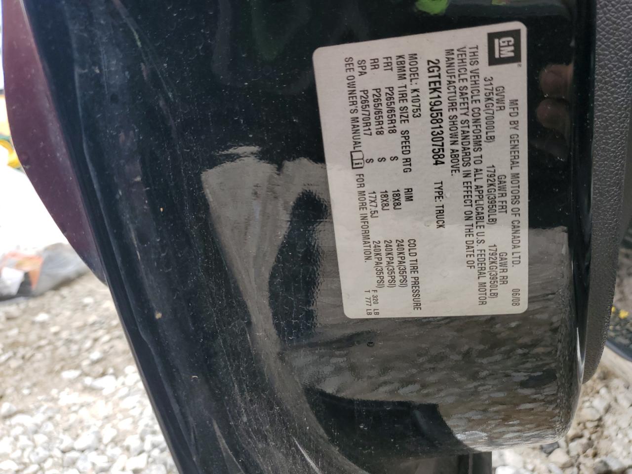 2gtek19j581307584 2GTEK19J581307584 2008 GMC Sierra K1500