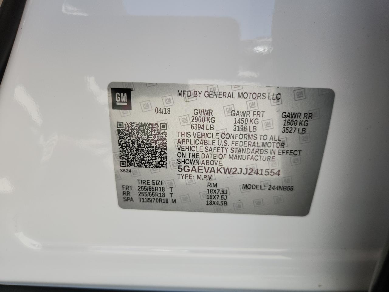 2018 Buick Enclave Essence VIN: 5GAEVAKW2JJ241554 Lot: 66108685