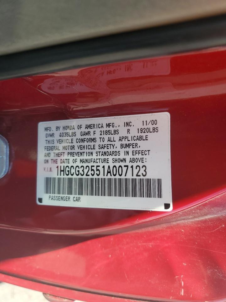 2001 Honda Accord Ex VIN: 1HGCG32551A007123 Lot: 63150225