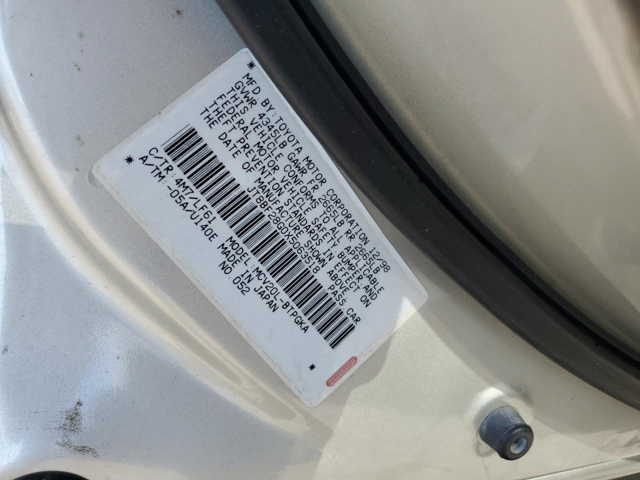 jt8bf28g0x5063518 JT8BF28G0X5063518 1999 Lexus Es 300